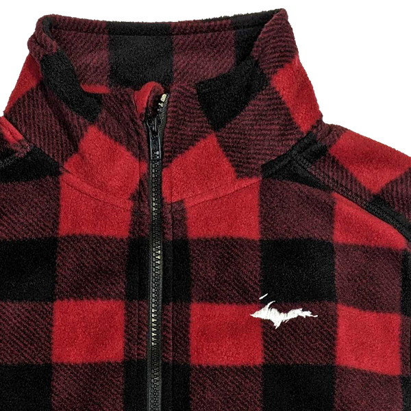 "U.P. Silhouette (Islands)" Red/Black Plaid Polar Fleece Vest