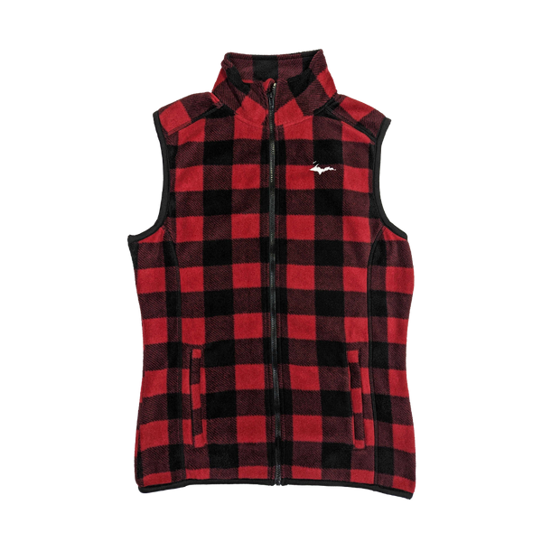 "U.P. Silhouette (Islands)" Red/Black Plaid Polar Fleece Vest