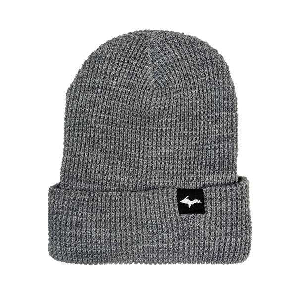 Beanie - "Upper Peninsula" Heather Grey Waffle Cuffed Beanie