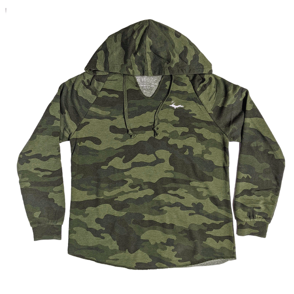 "U.P. Silhouette" Women's Heather Forest Camo Lightweight Wavewash Hoodie
