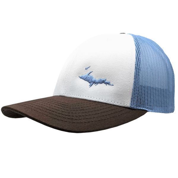 Hat - "U.P. Silhouette (Corner)" White/Columbia Blue/Brown Low Profile Trucker Hat