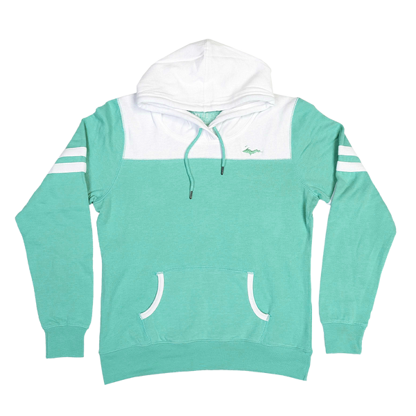 "U.P. Silhouette" Ladies Heather Seaglass/White Varsity Fleece Hoodie